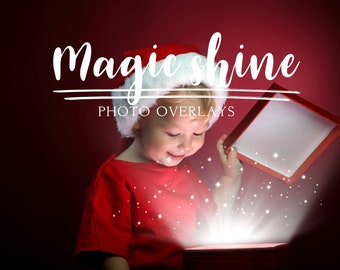 Magic shine box overlays, Christmas overlays, Fairy magic dust effect gift box present overlays, Xmas overlays, Magic light photoshop