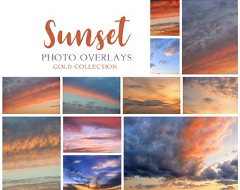 Sunset photo overlays Gold Collection, Clouds, Dramatic skies, Autumn skies, Summer skies, Beach skies, Nature sky, Sky texture background