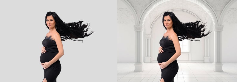 White arch studio digital backdrops, maternity backgrounds, white studio backdrops image 3