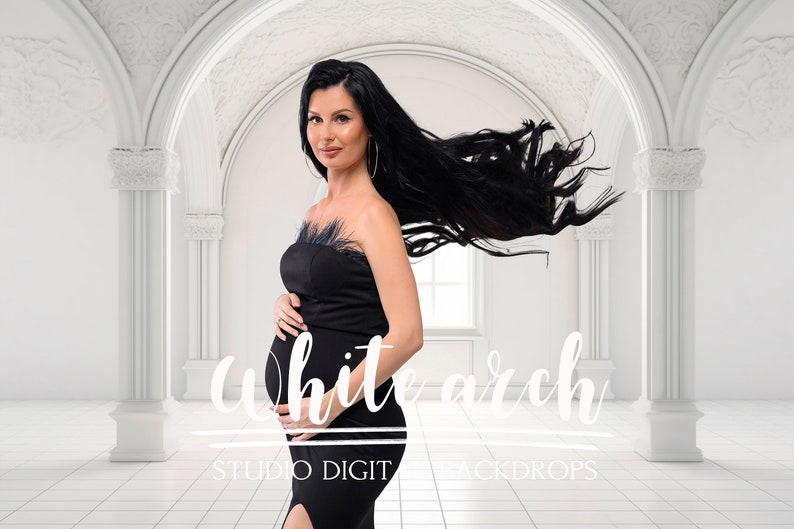 White arch studio digital backdrops, maternity backgrounds, white studio backdrops image 1