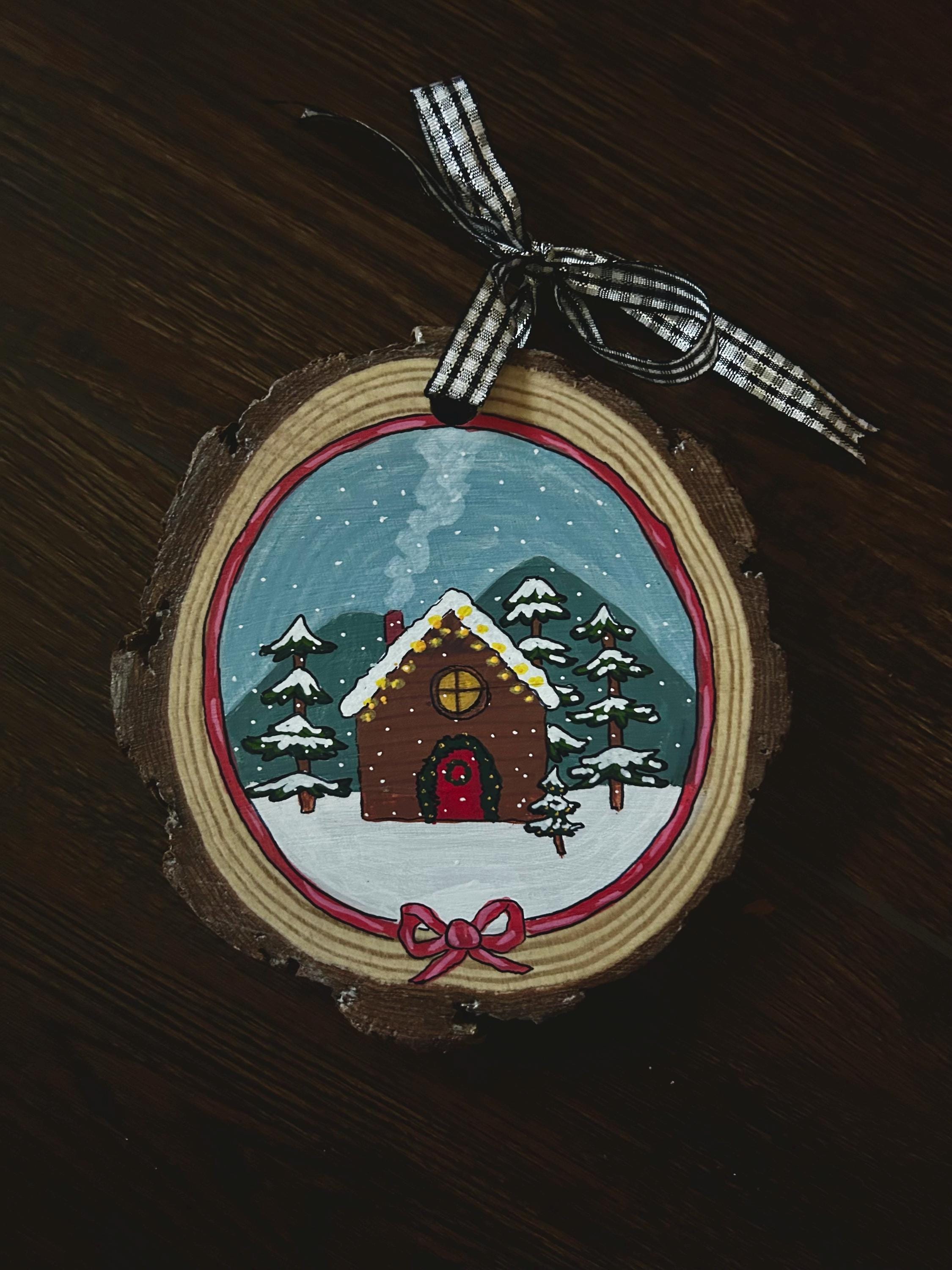 36 Stunning DIY Christmas Tree Decoration Ideas 24 Hand painted winter scene wood slice Christmas ornament