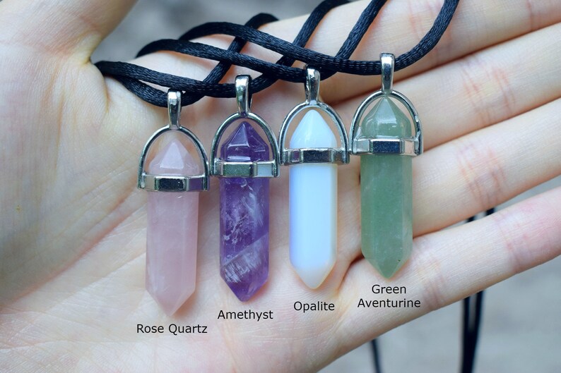 Crystal Choker, Crystal Necklace, Healing Hexagonal Crystal Choker, Bohemian 90s Jewelry, Amethyst, Rose Quartz, Opalite, Green Aventurine image 2