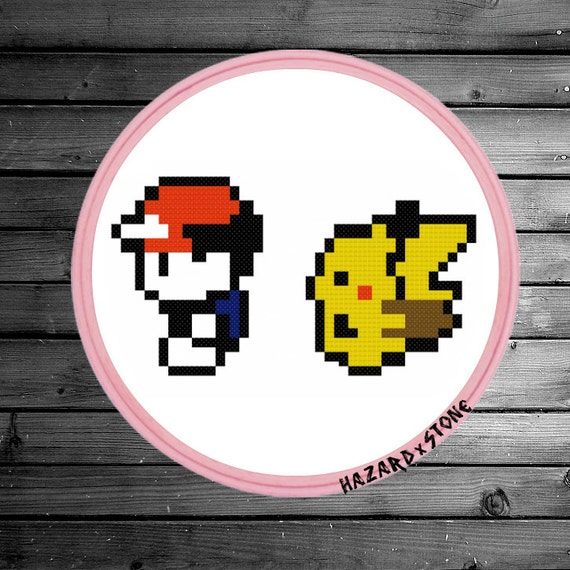 Pokemon Red and Pikachu Pixel Cross Stitch Pattern Download 