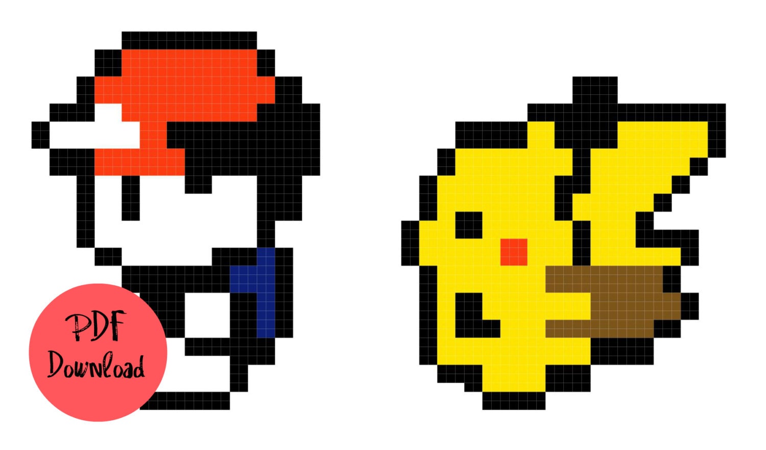 Pokemon Red and Pikachu Pixel Cross Stitch Pattern Download 