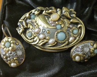 Gorgeous Vintage Michal Golan Handcrafted Earrings & Pendant /Brooch.