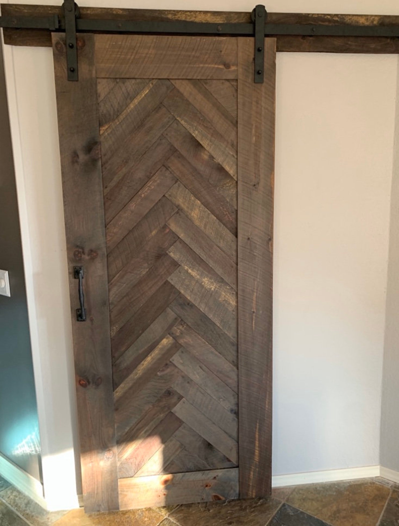 Custom Herringbone Reclaimed Barn Wood Sliding Doors Etsy