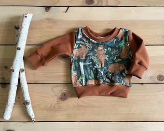 sweatshirt : bears, baby toddler brown bear crewneck sweatshirt, rust woodland toddler sweatshirt, forest bears baby sweatshirt