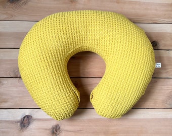 nursing pillow cover : golden yellow waffle linen, goldenrod waffle linen cover, nursing pillow slipcover, yellow waffle linen pillow