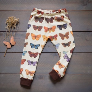 baby toddler leggings : butterfly, brown butterfly organic leggings, blue butterfly toddler pants, purple butterfly pants