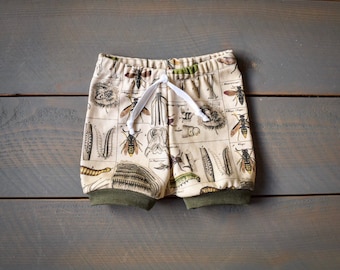 baby toddler shorts : bugs, insect organic baby shorts, toddler bug shorts