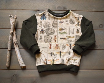 sweatshirt : bugs, bug baby toddler crewneck, insect organic baby sweatshirt, bug toddler shirt