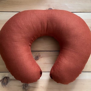 nursing pillow cover : brick linen, breastfeeding pillow, nursing pillow slipcover red rust linen, brick linen