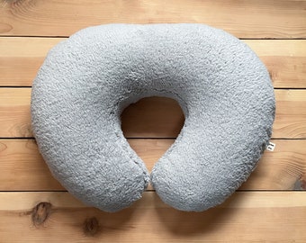 nursing pillow cover : gray sherpa, grey sherpa nursing pillow cover, breastfeeding pillow slipcover neutral sherpa, light gray sherpa