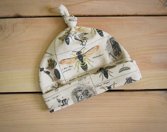 baby hat : bugs, insect bee organic newborn baby knot hat