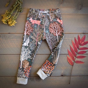 baby toddler leggings : autumn animals, bear deer wolf organic leggings, baby pants deer bear fall