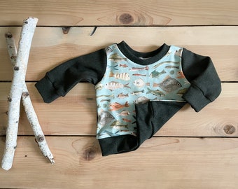 sweatshirt : fish, toddler baby crewneck fish sweatshirt, fishing baby crewneck, organic crewneck baby