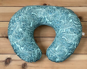 nursing pillow cover : teal waves, ocean wave nursing pillow cover, nursing pillow slipcover waves, nautical nursing pillow cover waves