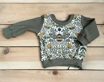 sweatshirt : bees and butterflies, mushroom witchy baby toddler crewneck, pollinators organic baby sweatshirt, mushrooms moons toddler shirt