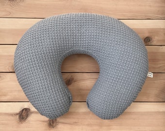 nursing pillow cover : medium gray waffle linen, steel gray waffle linen cover, nursing pillow slipcover waffle linen, grey waffle linen