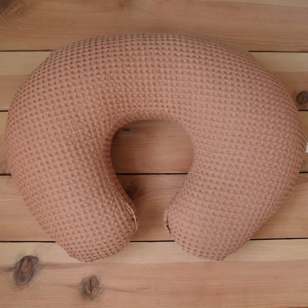 nursing pillow cover : dusty copper waffle linen, waffle linen cover, nursing pillow slipcover rust copper brown, waffle linen pillow