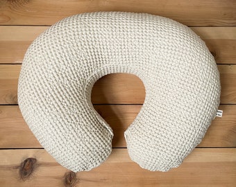 nursing pillow cover : natural waffle linen, waffle linen pillow cover, nursing pillow slipcover beige, waffle linen pillow