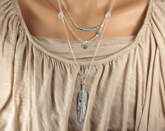 Feather Multi-Layer Necklace Kittenup Jewelry with Fashion Chain Beads