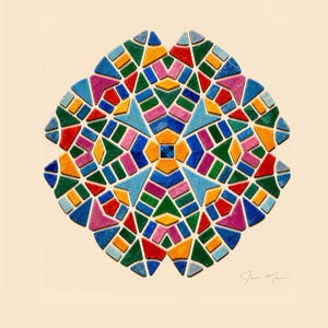 Opal Garden Aluminum Print, Gemstone Tile Mandala Wall Art, Colorful Talisman Mosaic, Mediterranean Jewel Tone Decor, Sacred Geometry Gift