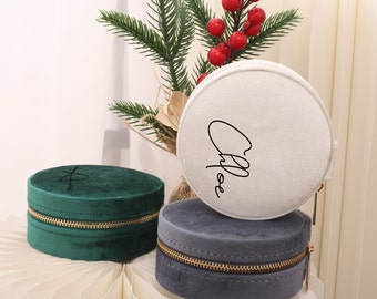 Mini  Round Jewelry Case/Custom Jewelry Box/Bridesmaid Proposal/Christmas Gifts