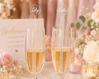 Custom Acrylic Drink Stirrers, Personalized Wedding Swizzle Sticks, Bridesmaid Place Card, Cocktail Toppers, Wedding Table Decor