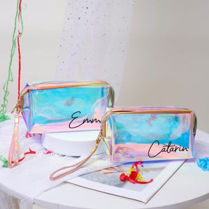 Personalisierte klare Kulturtasche, Reise-Make-up-Kosmetiktasche, Bachelorette Party Geschenk, personalisierte Make-up-Tasche, PVC-Tasche