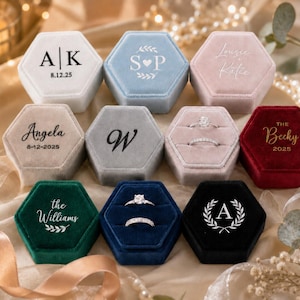 Personalisierte Samt Ring Box, Benutzerdefinierte Hochzeit Ring Box, Hexagon Ringträger Box, Monogramm Ring Box mit Initialen und Datum, Verlobung Geschenk
