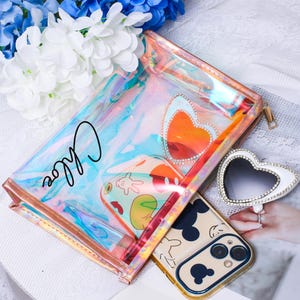 Personalisierte Make-up-Tasche, klare Make-up-Tasche, klare Kosmetiktasche, personalisierte Geschenke, Brautjungfer Geschenkidee, Reisetasche, Junggesellinnenabschiedsgeschenke