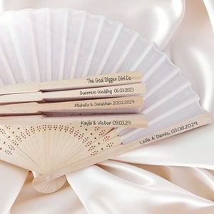 White Fabric FanGrade A Bamboo Ribs Wedding Party Favour Handheld Fan image 1