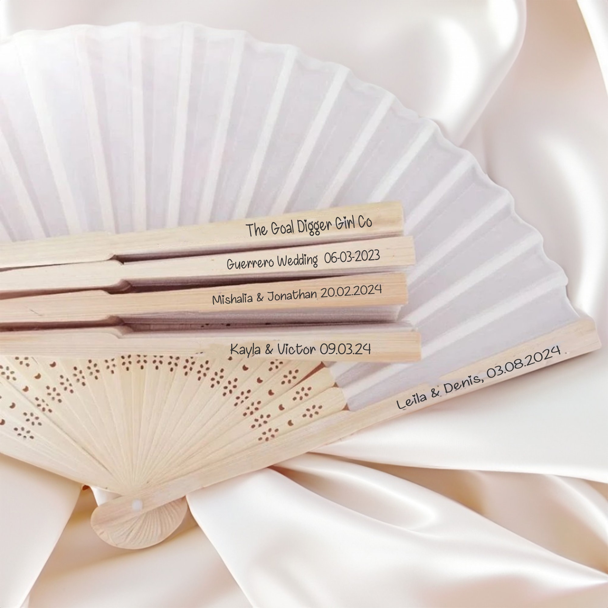 90 abanicos de mano de tela de seda personalizados a granel, recuerdos de  fiesta personalizados para invitados de boda, abanicos plegables  decorativos
