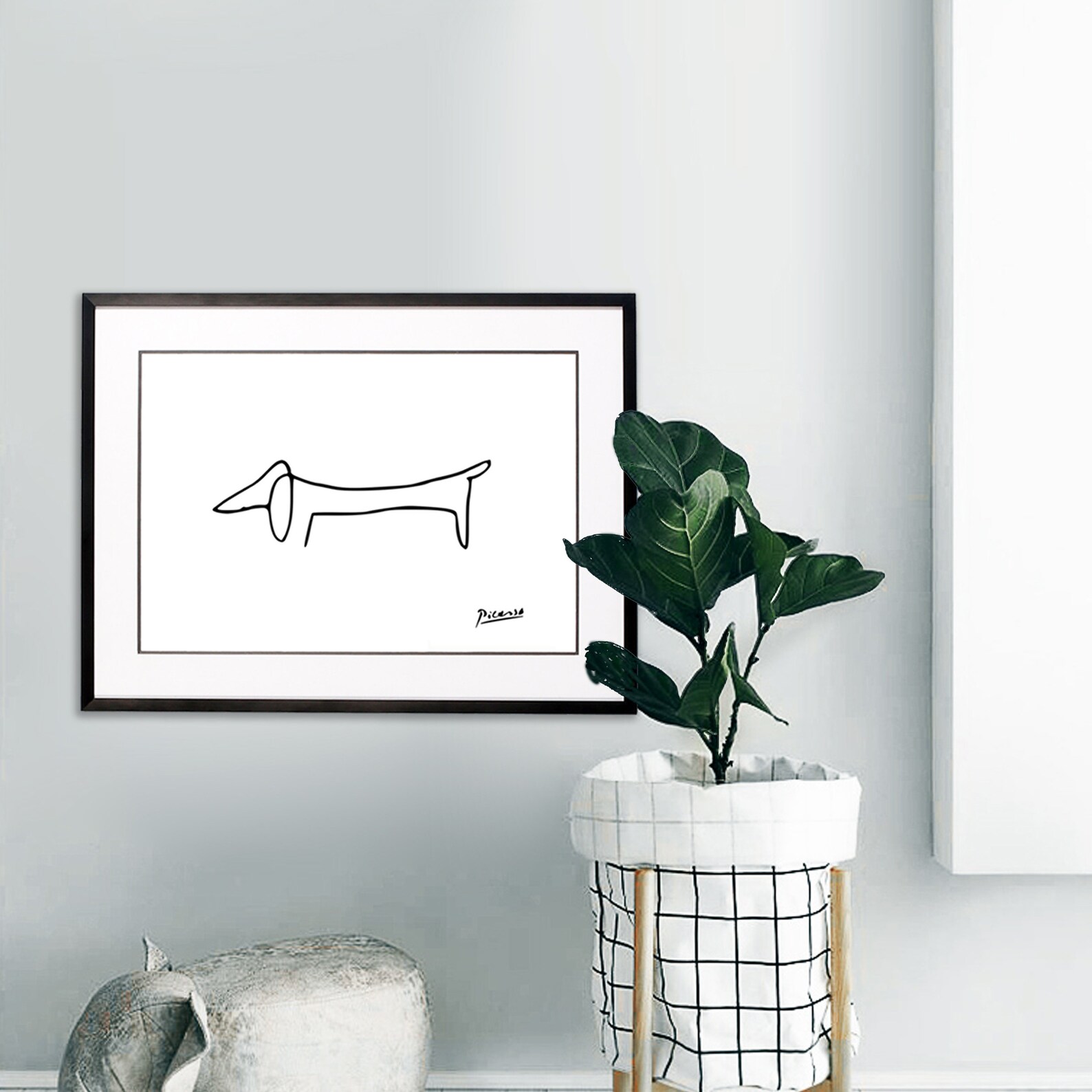 Framed Art on Picasso Weiner Dog Linedrawing Art Aluminum Wall - Etsy UK