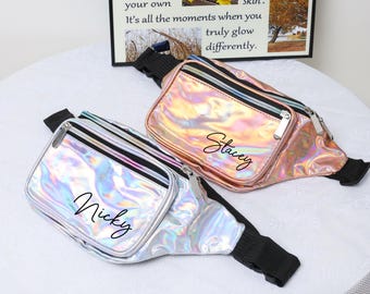 Personalized Fanny Pack, Bridesmaid Gift, Bridal part, Holographic Waist Bag, Bachelorette Party Favor, Travel Belt Bag, Chest Bag