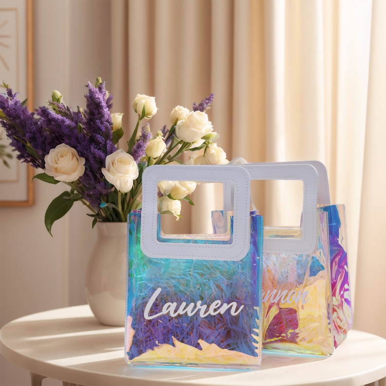 Personalized Bridesmaid Gift Bags, Holographic Bag, Custom Thank You ...