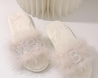 Personalized Slippers- Spa Slippers - Customized Slippers - Initials Slippers - Bride Bridesmaids Fluffy Slippers - Bridesmaid Gifts