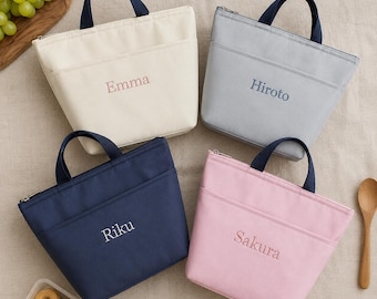 Personalized Embroidered Lunch Bag, Custom Name Insulated Lunch Tote for Work School Picnic, Reusable Cooler Bag Gift for Her Kids Teacher