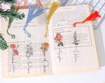 Custom Birth Flower Bookmark, Personalized Floral Bookmark for Women, Acrylic Bookmark Gift, Name Bookmark, Aesthetic Bookmark with Tassel