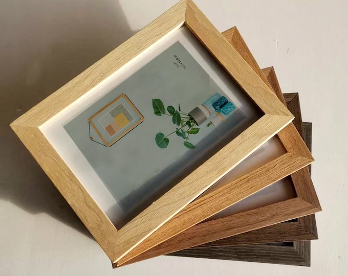 Pine Wood Photo Frame With Veneer Desktop Photo Frame Wood Grain Gray a