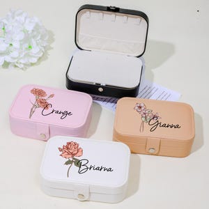 Bloemen sieradendoosje, gepersonaliseerde geboortebloem sieradendoos, verjaardagscadeaus, cadeau voor haar, organisator reissieraden, sieradendoos geboortemaand