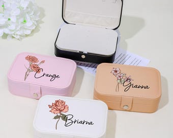 Floral Jewelry Case, Personalized Birth Flower Jewelry Box, Birthday Gifts, Gift for Her, Travel Jewelry Organizer, Birth Month Jewelry Box