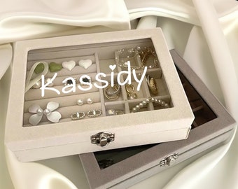 Jewellery Storage Velvet Box Organiser Ring Display Tray Jewellery Case Holder - Lined Box