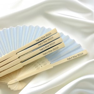 White Fabric FanGrade A Bamboo Ribs Wedding Party Favour Handheld Fan image 2