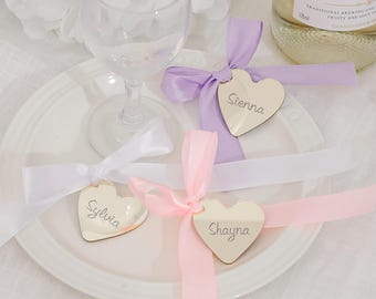 Personalized Engagement Heart Shaped Round Mirrored Tags | Wedding Tags | | Engagement Name Tags | Custom Anniversary Tags, Baby Shower Tags