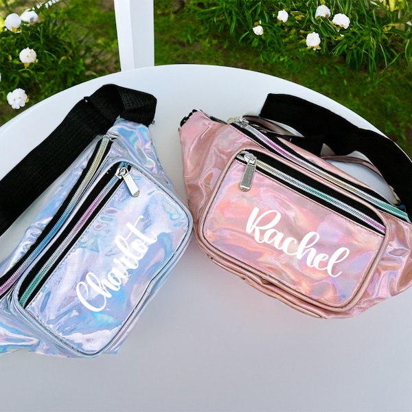 Personalisierte Gürteltasche, Brautjungfer Geschenk, Braut Teil, Holographische Gürteltasche, Bachelorette Party Favor, Reise Gürteltasche, Brusttasche