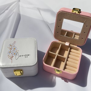 Portagioie con fiori di nascita, portagioie con specchio personalizzato, portagioie da viaggio personalizzato, regali di nozze, regali di compleanno per il migliore amico