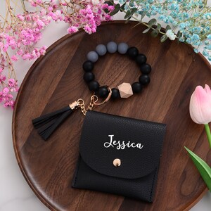 Monedero con monograma/Billetera de piel personalizada para mujer/Billetera minimalista/Billetera de piel con nombre/Gif navideño
