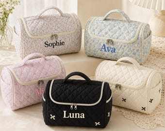 Personalized Large Capacity Hanging Toiletry Bag with Embroidered Name, Quilted Travel Makeup Organizer, Hair Dryer Storage, Gift for Her